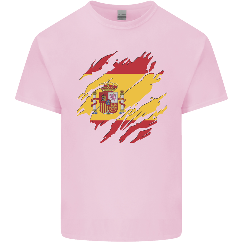Torn Spain Flag Spanish Day Football Kids T-Shirt Childrens Light Pink