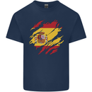 Torn Spain Flag Spanish Day Football Kids T-Shirt Childrens Navy Blue