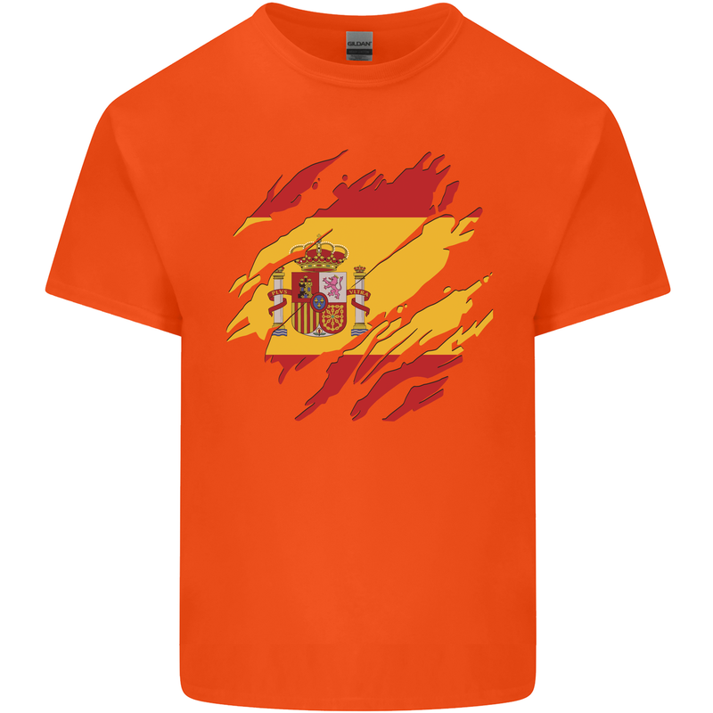 Torn Spain Flag Spanish Day Football Kids T-Shirt Childrens Orange