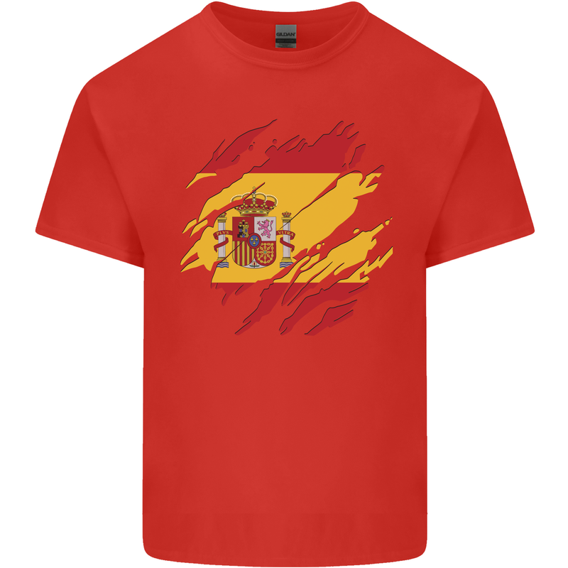Torn Spain Flag Spanish Day Football Kids T-Shirt Childrens Red