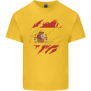 Torn Spain Flag Spanish Day Football Kids T-Shirt Childrens Yellow