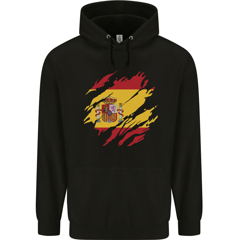 Torn Spain Flag Spanish Day Football Mens 80% Cotton Hoodie Black