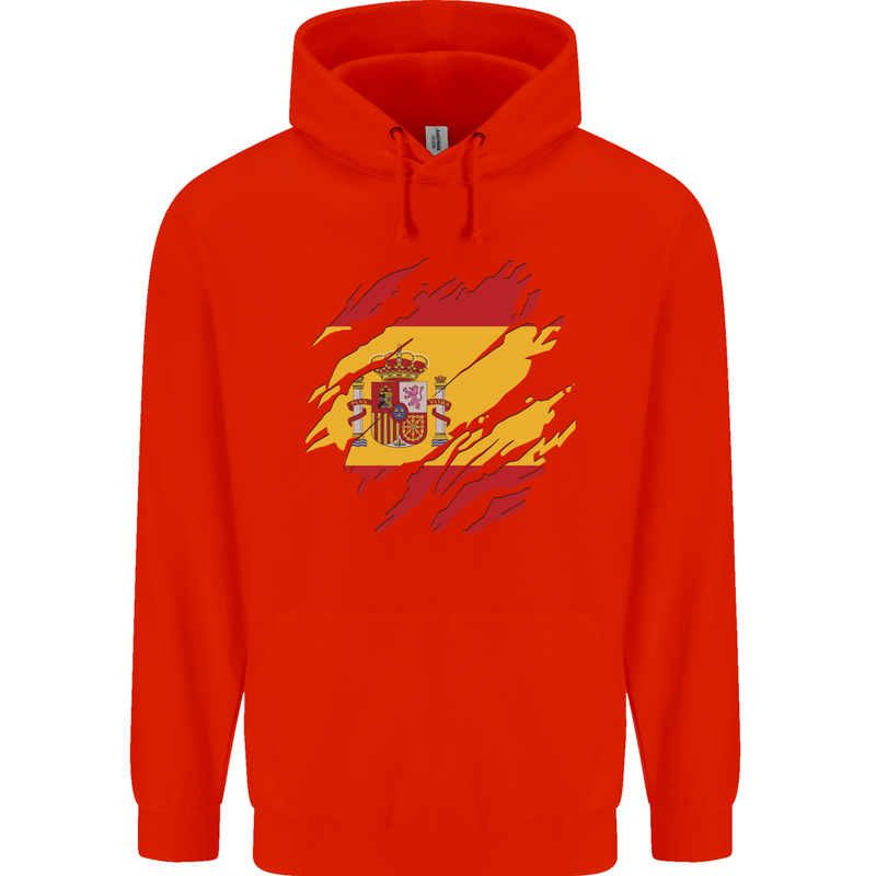 Torn Spain Flag Spanish Day Football Mens 80% Cotton Hoodie Bright Red