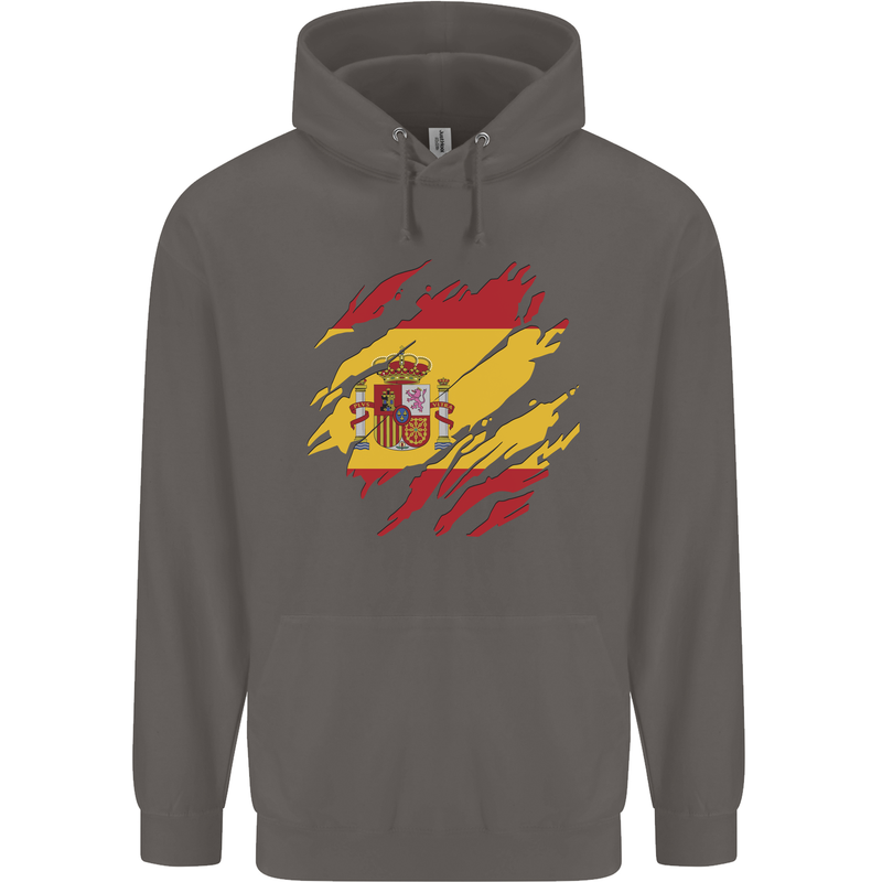Torn Spain Flag Spanish Day Football Mens 80% Cotton Hoodie Charcoal