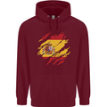 Torn Spain Flag Spanish Day Football Mens 80% Cotton Hoodie Maroon