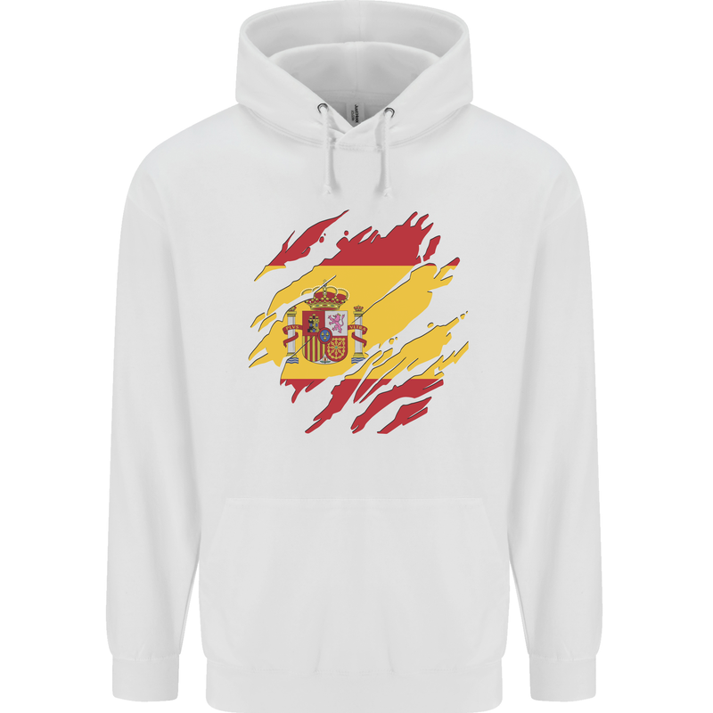 Torn Spain Flag Spanish Day Football Mens 80% Cotton Hoodie White