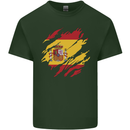 Torn Spain Flag Spanish Day Football Mens Cotton T-Shirt Tee Top Forest Green