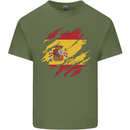Torn Spain Flag Spanish Day Football Mens Cotton T-Shirt Tee Top Military Green