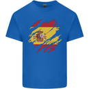 Torn Spain Flag Spanish Day Football Mens Cotton T-Shirt Tee Top Royal Blue