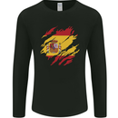 Torn Spain Flag Spanish Day Football Mens Long Sleeve T-Shirt Black