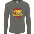 Torn Spain Flag Spanish Day Football Mens Long Sleeve T-Shirt Charcoal