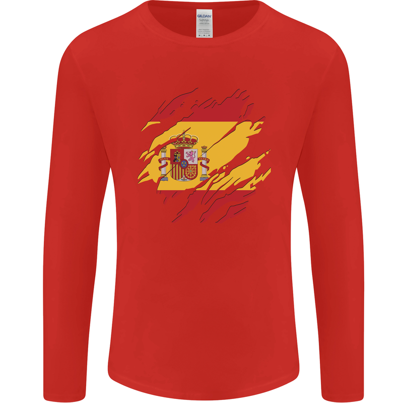 Torn Spain Flag Spanish Day Football Mens Long Sleeve T-Shirt Red