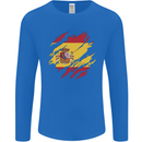 Torn Spain Flag Spanish Day Football Mens Long Sleeve T-Shirt Royal Blue