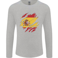 Torn Spain Flag Spanish Day Football Mens Long Sleeve T-Shirt Sports Grey