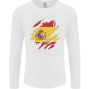 Torn Spain Flag Spanish Day Football Mens Long Sleeve T-Shirt White