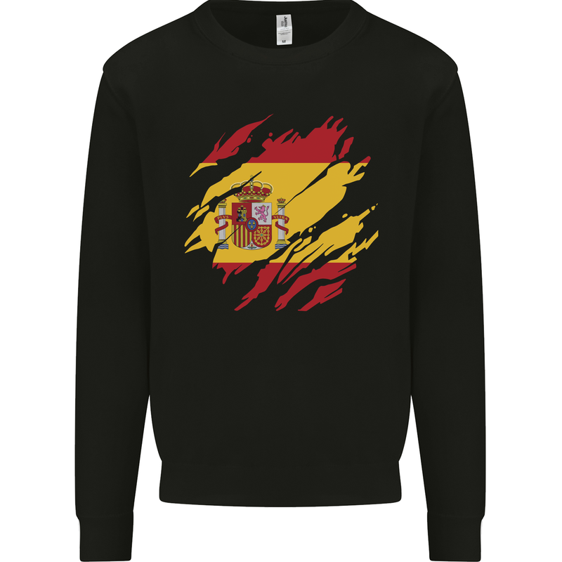 Torn Spain Flag Spanish Day Football Mens Sweatshirt Jumper Black
