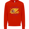 Torn Spain Flag Spanish Day Football Mens Sweatshirt Jumper Bright Red