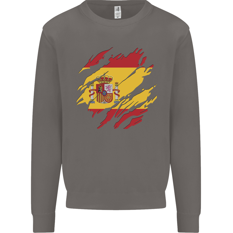 Torn Spain Flag Spanish Day Football Mens Sweatshirt Jumper Charcoal
