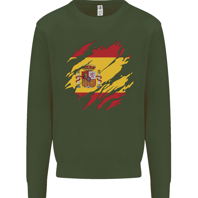 Torn Spain Flag Spanish Day Football Mens Sweatshirt Jumper Forest Green