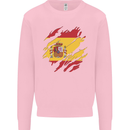 Torn Spain Flag Spanish Day Football Mens Sweatshirt Jumper Light Pink