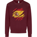 Torn Spain Flag Spanish Day Football Mens Sweatshirt Jumper Maroon