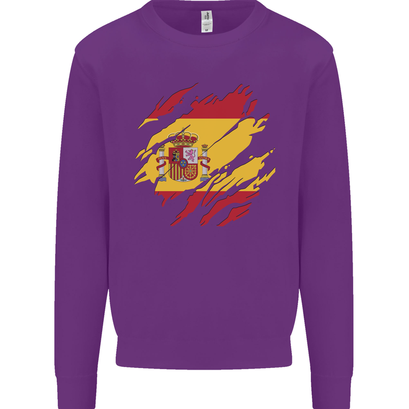 Torn Spain Flag Spanish Day Football Mens Sweatshirt Jumper Purple
