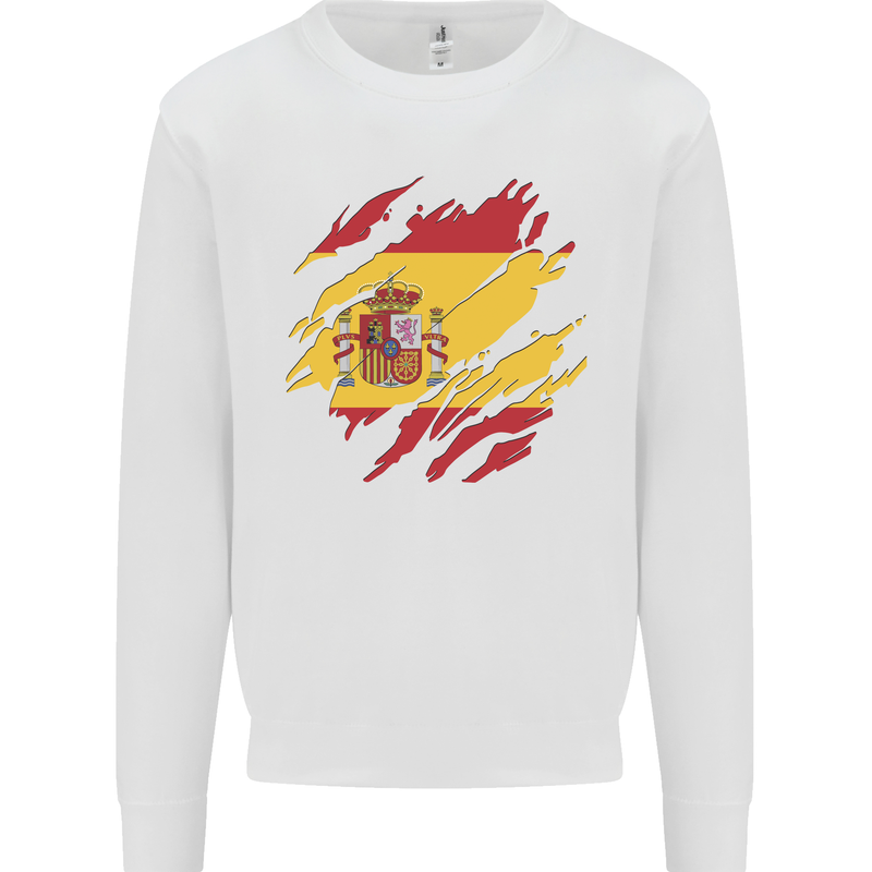 Torn Spain Flag Spanish Day Football Mens Sweatshirt Jumper White