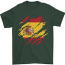 Torn Spain Flag Spanish Day Football Mens T-Shirt 100% Cotton Forest Green