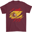 Torn Spain Flag Spanish Day Football Mens T-Shirt 100% Cotton Maroon