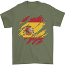 Torn Spain Flag Spanish Day Football Mens T-Shirt 100% Cotton Military Green