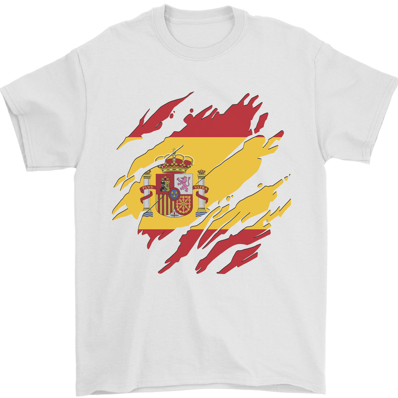 Torn Spain Flag Spanish Day Football Mens T-Shirt 100% Cotton White