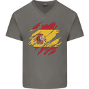 Torn Spain Flag Spanish Day Football Mens V-Neck Cotton T-Shirt Charcoal