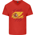 Torn Spain Flag Spanish Day Football Mens V-Neck Cotton T-Shirt Red