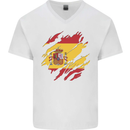 Torn Spain Flag Spanish Day Football Mens V-Neck Cotton T-Shirt White