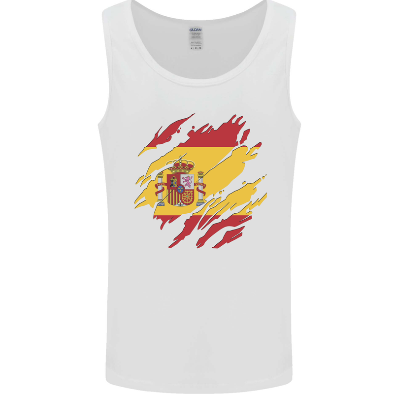 Torn Spain Flag Spanish Day Football Mens Vest Tank Top White