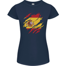 Torn Spain Flag Spanish Day Football Womens Petite Cut T-Shirt Navy Blue