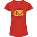 Torn Spain Flag Spanish Day Football Womens Petite Cut T-Shirt Red