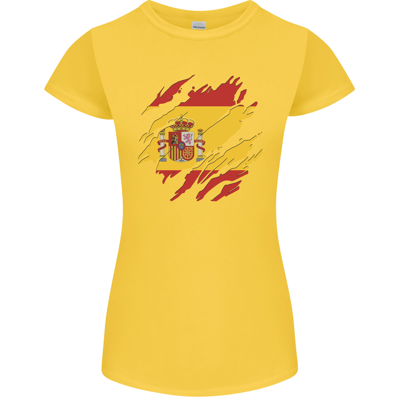 Torn Spain Flag Spanish Day Football Womens Petite Cut T-Shirt Yellow