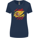 Torn Spain Flag Spanish Day Football Womens Wider Cut T-Shirt Navy Blue
