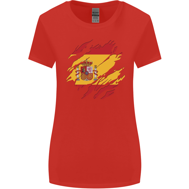 Torn Spain Flag Spanish Day Football Womens Wider Cut T-Shirt Red