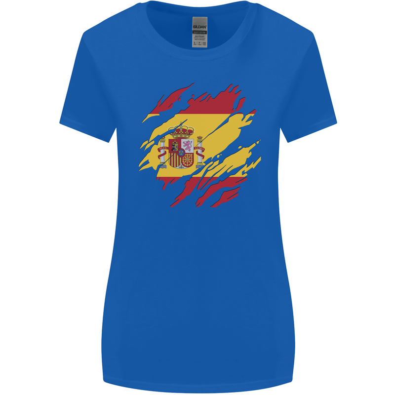Torn Spain Flag Spanish Day Football Womens Wider Cut T-Shirt Royal Blue