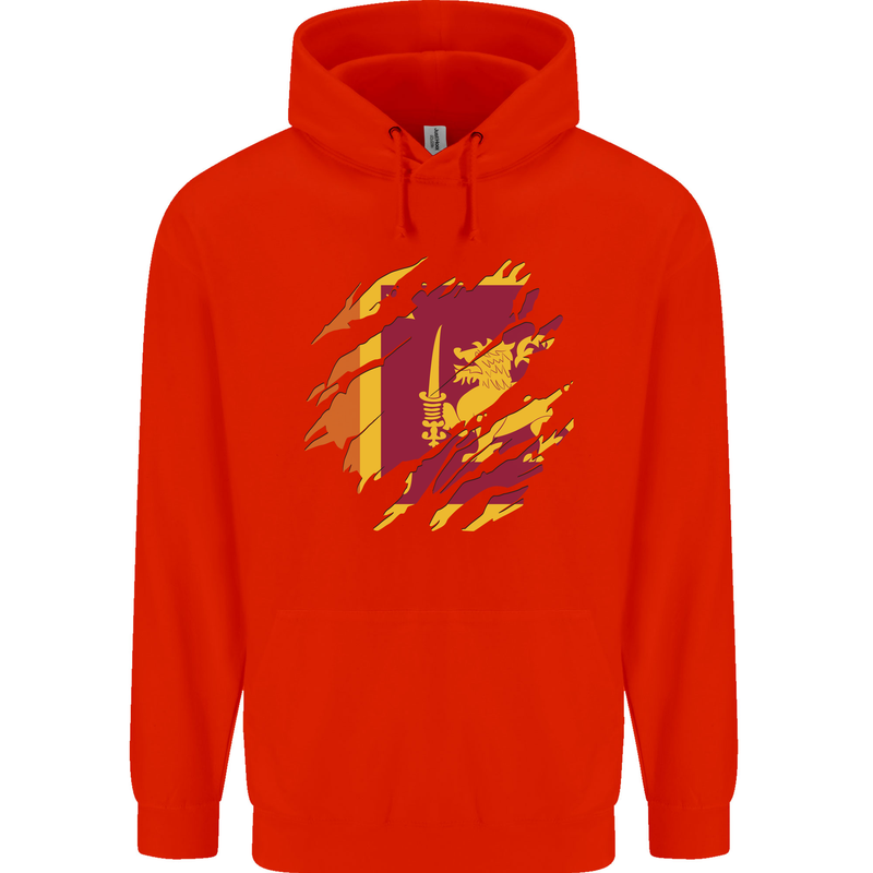 Torn Sri Lankan Flag Sri Lanka Day Football Mens 80% Cotton Hoodie Bright Red