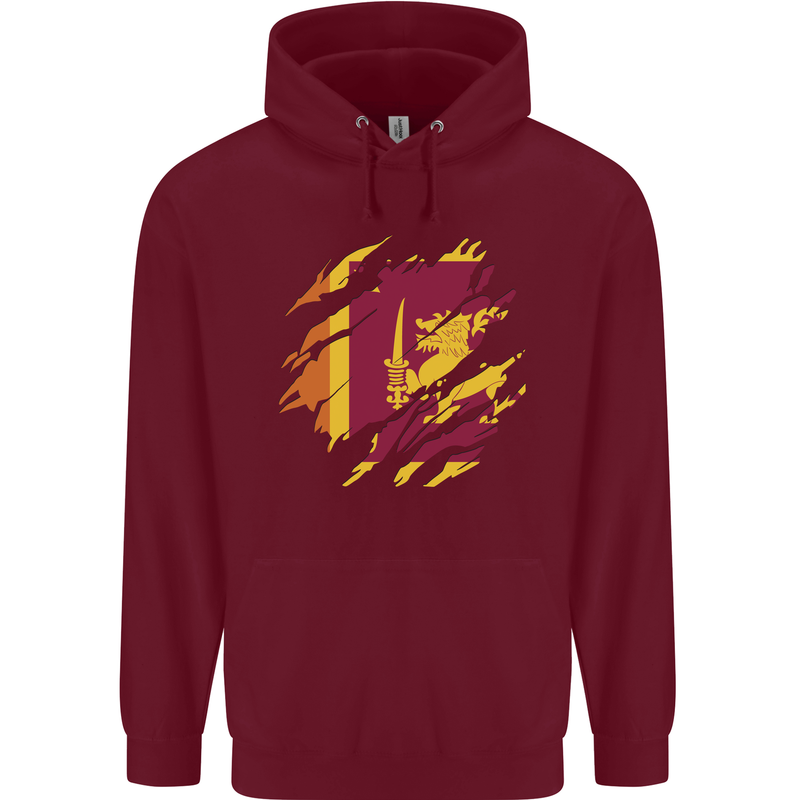 Torn Sri Lankan Flag Sri Lanka Day Football Mens 80% Cotton Hoodie Maroon