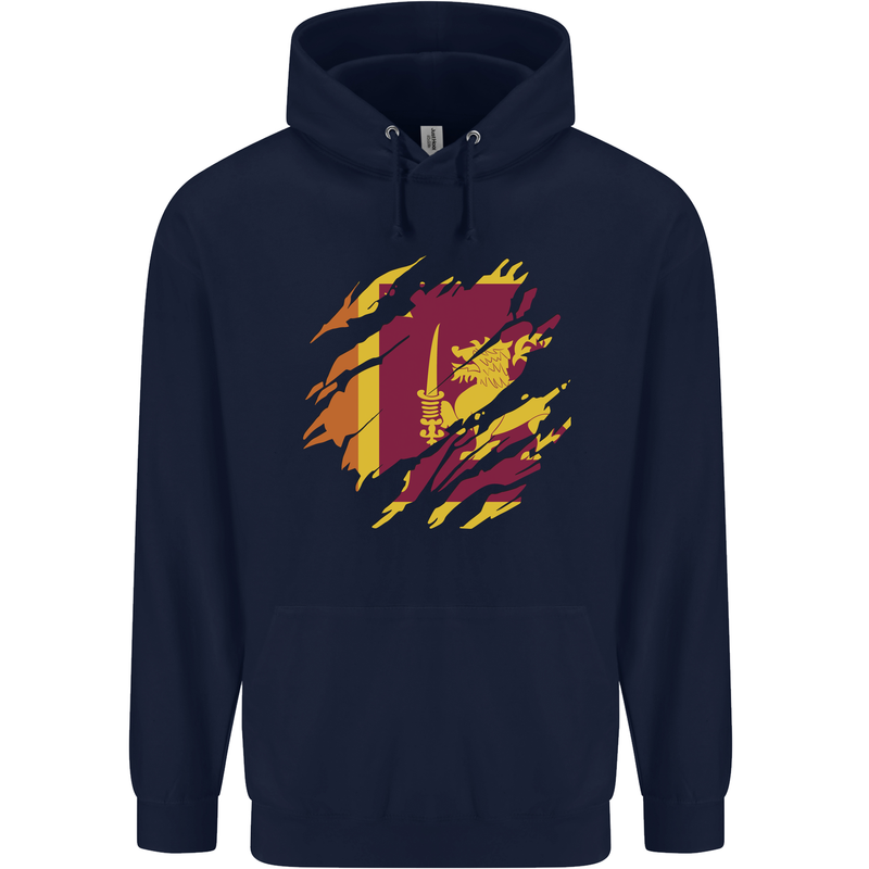 Torn Sri Lankan Flag Sri Lanka Day Football Mens 80% Cotton Hoodie Navy Blue