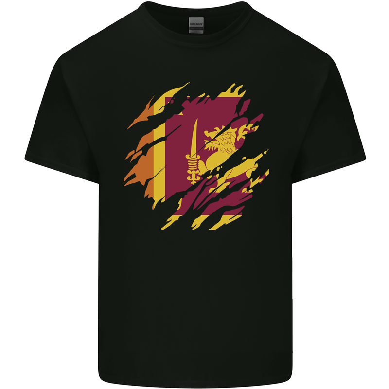 Torn Sri Lankan Flag Sri Lanka Day Football Mens Cotton T-Shirt Tee Top Black