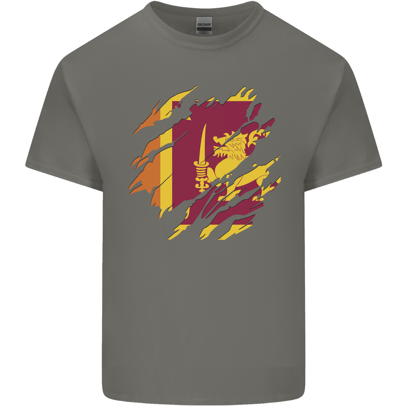 Torn Sri Lankan Flag Sri Lanka Day Football Mens Cotton T-Shirt Tee Top Charcoal
