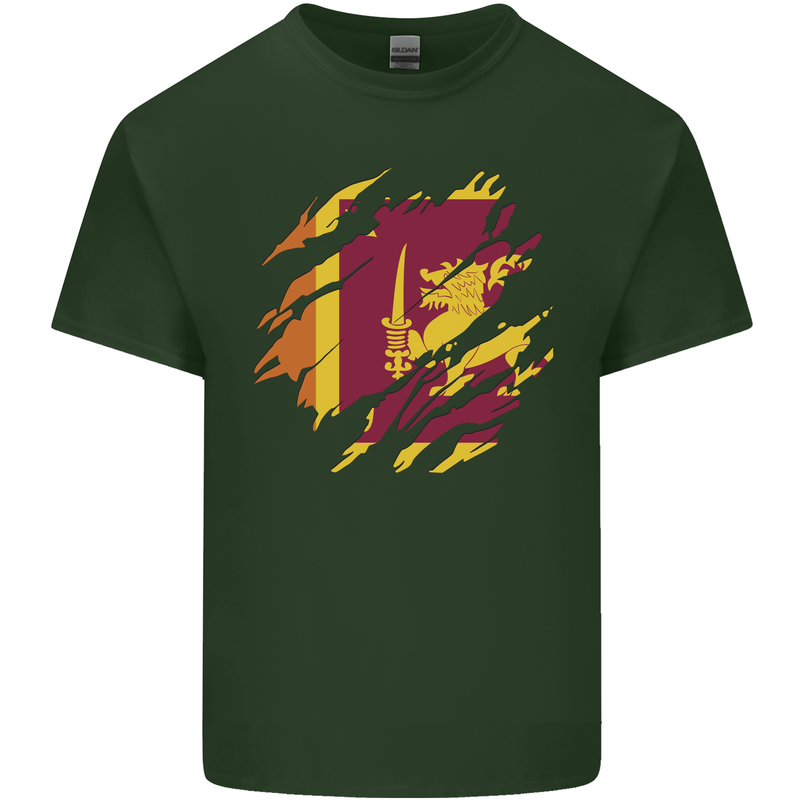 Torn Sri Lankan Flag Sri Lanka Day Football Mens Cotton T-Shirt Tee Top Forest Green
