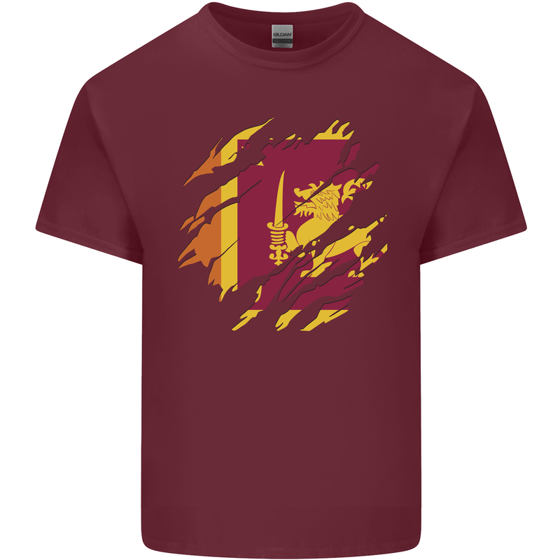 Torn Sri Lankan Flag Sri Lanka Day Football Mens Cotton T-Shirt Tee Top Maroon