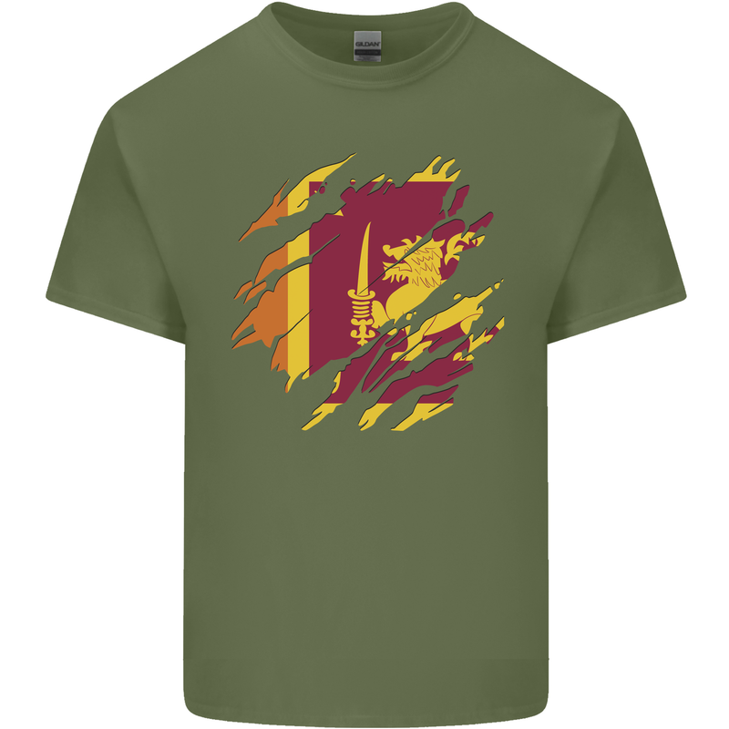 Torn Sri Lankan Flag Sri Lanka Day Football Mens Cotton T-Shirt Tee Top Military Green