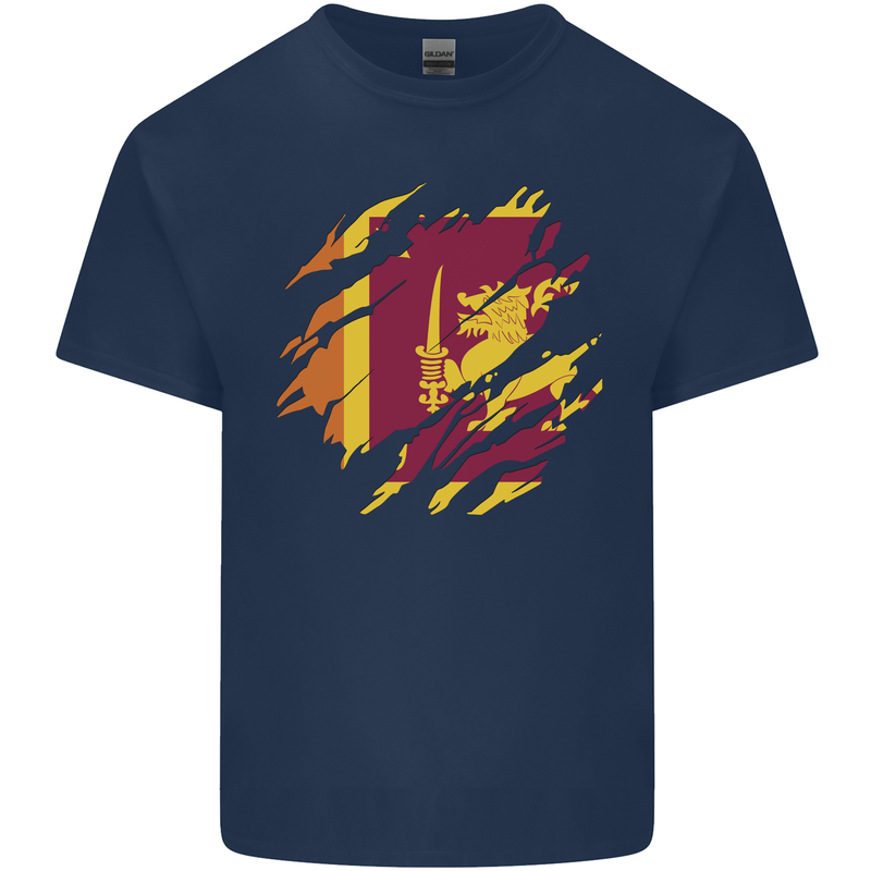 Torn Sri Lankan Flag Sri Lanka Day Football Mens Cotton T-Shirt Tee Top Navy Blue